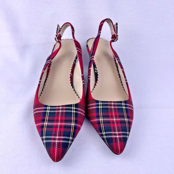Isaac Mizrahi New York Tartan Red Plaid Slingback Kitten Heels Womens 8 Holiday - Picture 4 of 14